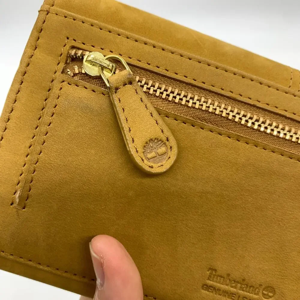 Timberland Leather Long Wallet Women Yellow Snap Enclosure